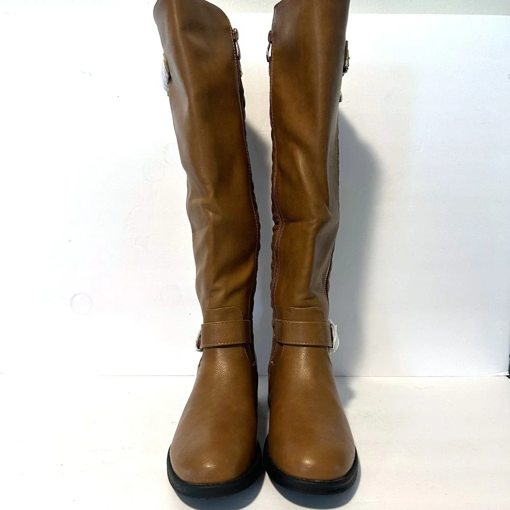 New Dream Pairs Riding Boots Womens 7 Brown Quilted Buckle Knee High Boots